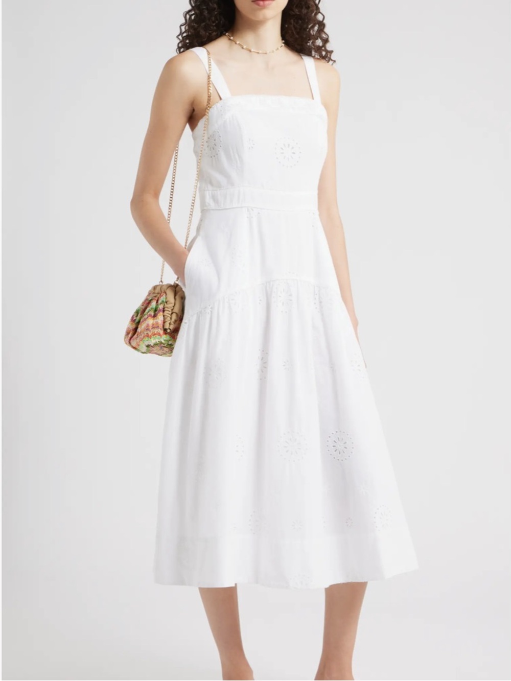 Removable Strap Eyelet Embroidery Midi Dress